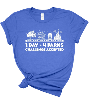 1 Day 4 Parks Challenge - white text - t-shirt -Disney Park Shirts- Park Shirts Store