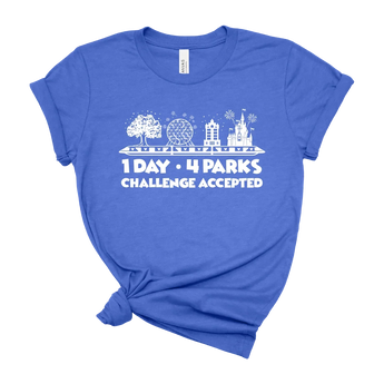 1 Day 4 Parks Challenge - white text - t-shirt -Disney Park Shirts- Park Shirts Store