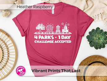 4 Parks 1 Day Disney Shirt | Disney World Park Hopper Tee | 4 Parks Challenge | Disney Vacation Shirt | White Print -Disney Park Shirts- Park Shirts Store