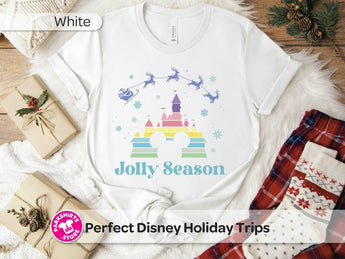 Disney Christmas Jolly Season T-Shirt | Santa & Reindeer Magic Kingdom Castle | Disney Holiday Shirt -Disney Park Shirts- Park Shirts Store