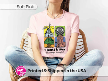 4 Parks 1 Day Disney Shirt | Challenge Accepted Tee | Disney World Park Hopper | 4 Park Icon Shirt | Disney Vacation Tee -Disney Park Shirts- Park Shirts Store