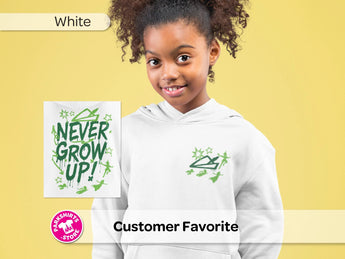 Peter Pan Never Grow Up Kids Hoodie | Disney Graffiti Sweatshirt | Neverland Youth Hoodie | Double-Sided Graphic Hoodie | Kids Disney Gift -Disney Park Shirts- Park Shirts Store