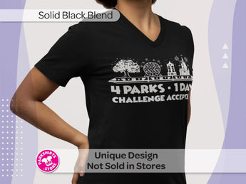 Disney 4 Parks 1 Day Challenge V-Neck Shirt | Park Hopper Disney Tee | Disney World Vacation Shirt | 4 Parks 1 Day Tee -Disney Park Shirts- Park Shirts Store