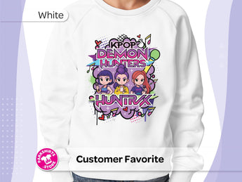 Anime K-Pop Kids Sweatshirt | Anime Girl Trio Crewneck | K-Pop Inspired Youth Pullover | Colorful Graphic | Front Print -Disney Park Shirts- Park Shirts Store