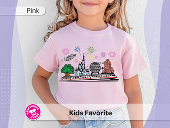 Disney World 4 Parks Youth Shirt, 4 Parks 1 Day Kids Tee, Magic Kingdom EPCOT Hollywood Studios Animal Kingdom, Front Graphic -Disney Park Shirts- Park Shirts Store