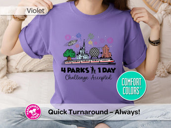4 Parks 1 Day Shirt | Challenge Accepted Disney Tee | Walt Disney World Park Hopper | Disney Vacation Shirt | Front Graphic -Disney Park Shirts- Park Shirts Store