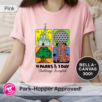Disney World 4 Parks 1 Day Challenge T-Shirt | Challenge Accepted Park Hopper Tee | Disney Vacation Shirt - Park Shirts Store