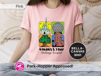 Disney World 4 Parks 1 Day Challenge T-Shirt | Challenge Accepted Park Hopper Tee | Disney Vacation Shirt -Disney Park Shirts- Park Shirts Store