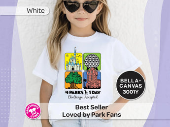 4 Parks 1 Day Kids Shirt | Disney World Youth Tee | Park Hopper Kids Shirt | Challenge Accepted | Disney Vacation Shirt -Disney Park Shirts- Park Shirts Store