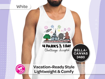 4 Parks 1 Day Challenge Accepted Tank Top | Disney Park Hopper Tank | Disney Vacation Tank | Men's Disney-Inspired Tank -Disney Park Shirts- Park Shirts Store