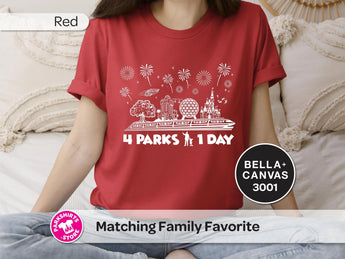 4 Parks 1 Day Disney Shirt | White Print | Disney World Vacation Tee | Disney Park Hopper Shirt | 4 Parks 1 Day Challenge | Family Shirt -Disney Park Shirts- Park Shirts Store