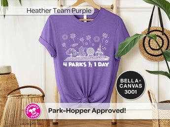 Disney World 4 Parks 1 Day T-Shirt | Four Parks Icons Tee | Disney Vacation Shirt | Park Hopper Graphic Tee -Disney Park Shirts- Park Shirts Store