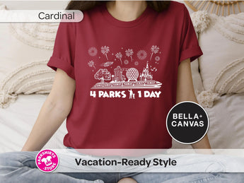Disney World 4 Parks 1 Day T-Shirt | Four Parks Icons Shirt | Disney Vacation Tee | Park Hopper White Print -Disney Park Shirts- Park Shirts Store