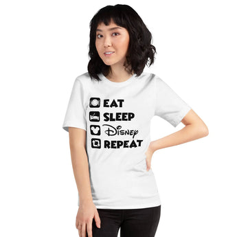 Eat, sleep, Disney, Repeat black text t-shirt -Disney Park Shirts- Park Shirts Store