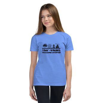 1 Day 4 Parks Challenge Kids Disney t-shirt - black text -Disney Park Shirts- Park Shirts Store