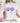 White t-shirt featuring purple seashell graphics