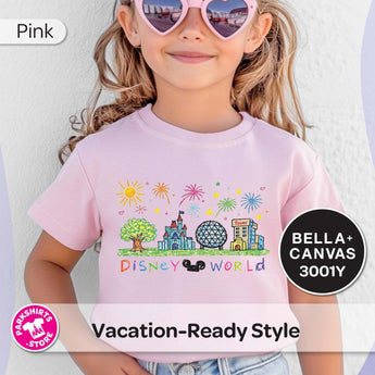 4 Parks 1 Day Kids Shirt | Disney World Youth Tee | Crayon Style Park Icons | Disney Vacation Shirt | Matching Family - Park Shirts Store