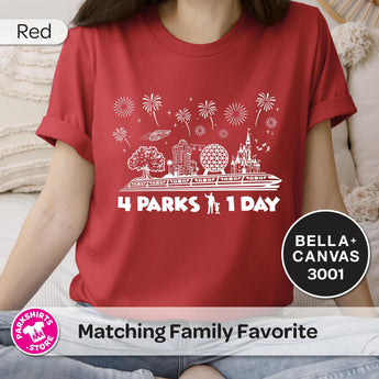 4 Parks 1 Day Disney Shirt | White Print | Disney World Vacation Tee | Disney Park Hopper Shirt | 4 Parks 1 Day Challenge | Family Shirt - Park Shirts Store