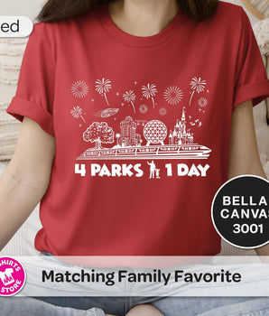 4 Parks 1 Day Disney Shirt | White Print | Disney World Vacation Tee | Disney Park Hopper Shirt | 4 Parks 1 Day Challenge | Family Shirt -Disney Park Shirts- Park Shirts Store